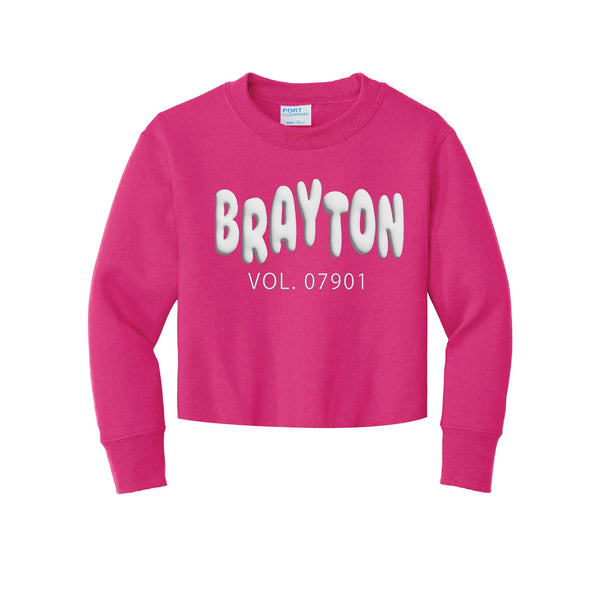 Brayton - Raw Edge Bottom Crewneck Sweatshirt w/ Puff Graphic - Pink