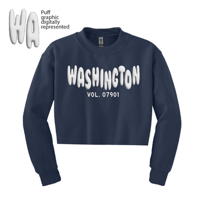 Washington Owls - Raw Edge Bottom Crewneck Sweatshirt w/ PUFF - Navy